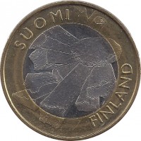 obverse of 5 Euro - Ostrobothnia (2011) coin with KM# 171 from Finland. Inscription: SUOMI FINLAND