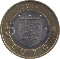 reverse of 5 Euro - Ostrobothnia (2011) coin with KM# 171 from Finland. Inscription: 2011 5 EURO T