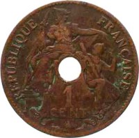 French Indochina coin 1 Centime (1896 - 1906) obverse obverse of 1 Centime (1896 - 1906) coin with KM# 8 from French Indochina. Inscription: REPUBLIQUE FRANÇAISE 1 CENT A
