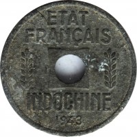 French Indochina coin 1/4 Centime (1941 - 1944) obverse obverse of 1/4 Centime (1941 - 1944) coin with KM# 25 from French Indochina. Inscription: ETAT FRANÇAIS INDOCHINE 1943
