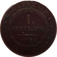 reverse of 1 Centesimo - Carlo Felice (1826) coin with KM# 125 from Italian States. Inscription: CAR · FELIX D · G · REX SAR · CYP · ET HIER · 1 CENTESIMO 1826