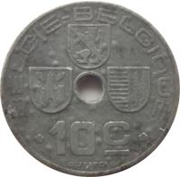 reverse of 10 Centimes - Leopold III - BELGIE-BELGIQUE (1941 - 1946) coin with KM# 126 from Belgium. Inscription: BELGIE-BELGIQUE 10c O. JESPERS