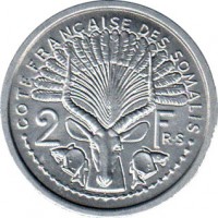 French Somaliland coin 2 Francs (1959 - 1965) reverse reverse of 2 Francs (1959 - 1965) coin with KM# 9 from French Somaliland. Inscription: CÔTE FRANCAISE DES SOMALIS 2 FR.S
