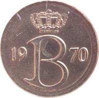 obverse of 25 Centimes - Baudouin I - Dutch text (1964 - 1975) coin with KM# 154 from Belgium. Inscription: 19 B 70 Mailleux