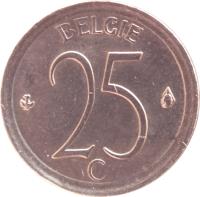 reverse of 25 Centimes - Baudouin I - Dutch text (1964 - 1975) coin with KM# 154 from Belgium. Inscription: BELGIE 25 C