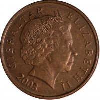 obverse of 1 Penny - Elizabeth II - 4'th Portrait (1998 - 2003) coin with KM# 773 from Gibraltar. Inscription: GIBRALTAR ELIZABETH II 2003 IRB
