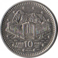 Gibraltar coin 10 Pence - Elizabeth II - 3'rd Portrait (1992 - 1997) reverse reverse of 10 Pence - Elizabeth II - 3'rd Portrait (1992 - 1997) coin with KM# 112 from Gibraltar. Inscription: EURO 10 PORT AA