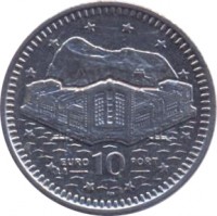 Gibraltar coin 10 Pence - Elizabeth II - 4'th Portrait (1998 - 2003) reverse reverse of 10 Pence - Elizabeth II - 4'th Portrait (1998 - 2003) coin with KM# 776 from Gibraltar. Inscription: EURO 10 PORT AA PM
