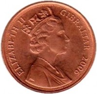 obverse of 1 Penny - Elizabeth II - Constitution Order 1969 - 3'rd Portrait (2005 - 2009) coin with KM# 1079 from Gibraltar. Inscription: ELIZABETH II GIBRALTAR 2006