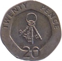 reverse of 20 Pence - Elizabeth II - 3'rd Portrait (2005 - 2011) coin with KM# 1083 from Gibraltar. Inscription: TWENTY PENCE 20