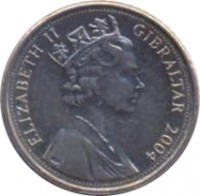 Gibraltar coin 5 Pence - Elizabeth II - Occupation - 3'rd Portrait (2004) obverse obverse of 5 Pence - Elizabeth II - Occupation - 3'rd Portrait (2004) coin with KM# 1049 from Gibraltar. Inscription: ELIZABETH II GIBRALTAR 2004