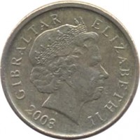 obverse of 1 Pound - Elizabeth II - St Georges - 4'th Portrait (2003) coin with KM# 1036 from Gibraltar. Inscription: GIBRALTAR ELIZABETH II 2003