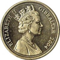 obverse of 1 Pound - Elizabeth II - Occupation - 3'rd Portrait (2004) coin with KM# 1051 from Gibraltar. Inscription: ELIZABETH II GIBRALTAR 2004