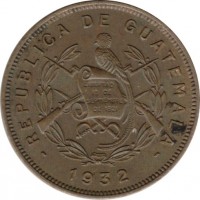 Guatemala coin 2 Centavos (1932) obverse obverse of 2 Centavos (1932) coin with KM# 250 from Guatemala. Inscription: REPUBLICA DE GUATEMALA 1932