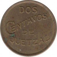 Guatemala coin 2 Centavos (1932) reverse reverse of 2 Centavos (1932) coin with KM# 250 from Guatemala. Inscription: DOS CENTAVOS DE QUETZAL