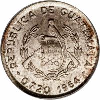 obverse of 5 Centavos (1960 - 1964) coin with KM# 261 from Guatemala.