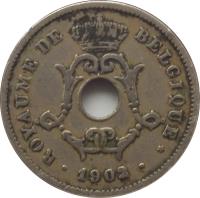 obverse of 10 Centimes - Leopold II - French text (1901 - 1903) coin with KM# 48 from Belgium. Inscription: ROYAUME DE BELGIQUE * · 1902 ·