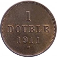 reverse of 1 Double - George V / George VI (1911 - 1938) coin with KM# 11 from Guernsey. Inscription: 1 DOUBLE 1911 H