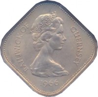 obverse of 10 Shillings - Elizabeth II - William I - 2'nd Portrait (1966) coin with KM# 19 from Guernsey. Inscription: BAILIWICK OF GUERNSEY 1966