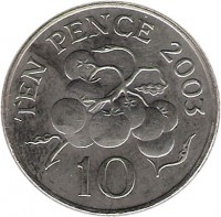 reverse of 10 Pence - Elizabeth II - 4'th Portrait (2003 - 2006) coin with KM# 149 from Guernsey. Inscription: TEN PENCE 2003 10