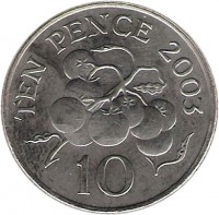 Guernsey coin 10 Pence - Elizabeth II - 4'th Portrait (2003 - 2006) reverse reverse of 10 Pence - Elizabeth II - 4'th Portrait (2003 - 2006) coin with KM# 149 from Guernsey. Inscription: TEN PENCE 2003 10
