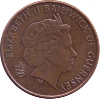 obverse of 2 Pence - Elizabeth II - 4'th Portrait (1999 - 2012) coin with KM# 96 from Guernsey. Inscription: ELIZABETH II BAILIWICK OF GUERNSEY IRB