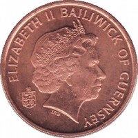 obverse of 1 Penny - Elizabeth II - 4'th Portrait (1998 - 2012) coin with KM# 89 from Guernsey. Inscription: ELIZABETH II BAILIWICK OF GUERNSEY IRB