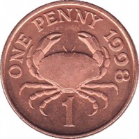 Guernsey coin 1 Penny - Elizabeth II - 4'th Portrait (1998 - 2012) reverse reverse of 1 Penny - Elizabeth II - 4'th Portrait (1998 - 2012) coin with KM# 89 from Guernsey. Inscription: ONE PENNY 1998 1