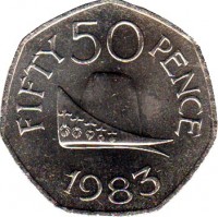 reverse of 50 Pence - Elizabeth II (1979 - 1984) coin with KM# 34 from Guernsey. Inscription: FIFTY 50 PENCE 1983