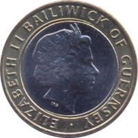 Guernsey coin 2 Pounds - Elizabeth II - 4'th Portrait (1998 - 2012) obverse obverse of 2 Pounds - Elizabeth II - 4'th Portrait (1998 - 2012) coin with KM# 83 from Guernsey. Inscription: ELIZABETH II BAILIWICK OF GUERNSEY