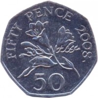 reverse of 50 Pence - Elizabeth II - 4'th Portrait (2003 - 2012) coin with KM# 156 from Guernsey. Inscription: FIFTY PENCE 2008 50