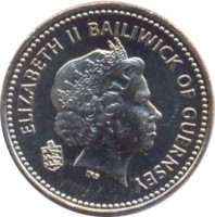 obverse of 1 Pound - Elizabeth II - 4'th Portrait (2001 - 2012) coin with KM# 110 from Guernsey. Inscription: ELIZABETH II BAILIWICK OF GUERNSEY