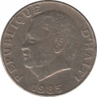Haiti coin 50 Centimes (1975 - 1985) obverse obverse of 50 Centimes (1975 - 1985) coin with KM# 101a from Haiti. Inscription: REPUBLIQUE D'HAITI 1983