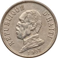 Haiti coin 20 Centimes (1907 - 1908) obverse obverse of 20 Centimes (1907 - 1908) coin with KM# 55 from Haiti. Inscription: RÉPUBLIQUE D'HAITI 1907