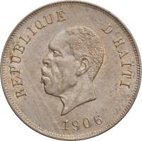 Haiti coin 10 Centimes (1906) obverse obverse of 10 Centimes (1906) coin with KM# 54 from Haiti. Inscription: REPUBLIQUE D'HAITI 1906