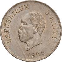 obverse of 10 Centimes (1906) coin with KM# 54 from Haiti. Inscription: REPUBLIQUE D'HAITI 1906