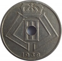 Belgium coin 25 Centimes - Leopold III - BELGIE-BELGIQUE (1938) obverse obverse of 25 Centimes - Leopold III - BELGIE-BELGIQUE (1938) coin with KM# 115 from Belgium. Inscription: 1938