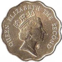 obverse of 20 Cents - Elizabeth II - 3'rd Portrait (1985 - 1991) coin with KM# 59 from Hong Kong. Inscription: QUEEN ELIZABETH THE SECOND