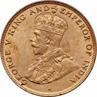 obverse of 1 Cent - George V - Larger (1919 - 1926) coin with KM# 16 from Hong Kong. Inscription: · GEORGE V KING AND EMPEROR OF INDIA