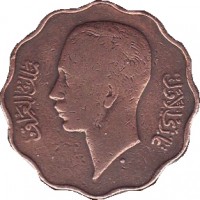obverse of 4 Fils - Ghazi I (1938) coin with KM# 105b from Iraq.