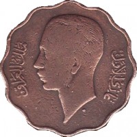 Iraq coin 4 Fils - Ghazi I (1938) obverse obverse of 4 Fils - Ghazi I (1938) coin with KM# 105b from Iraq.