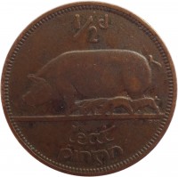 reverse of 1/2 Pingin (1939 - 1967) coin with KM# 10 from Ireland. Inscription: 1/2d leat pingin