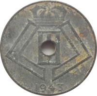 obverse of 10 Centimes - Leopold III - BELGIQUE-BELGIE (1941 - 1946) coin with KM# 125 from Belgium. Inscription: 1943