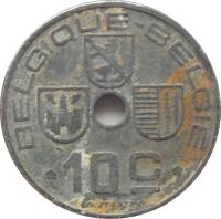 reverse of 10 Centimes - Leopold III - BELGIQUE-BELGIE (1941 - 1946) coin with KM# 125 from Belgium. Inscription: BELGIQUE - BELGIE 10c O. JESPERS