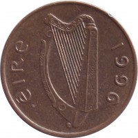 obverse of 1 Pingin (1988 - 2000) coin with KM# 20a from Ireland. Inscription: éIRe 1996