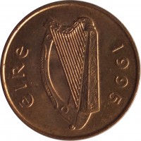 obverse of 2 Pingin (1988 - 2000) coin with KM# 21a from Ireland. Inscription: éIRe 1995