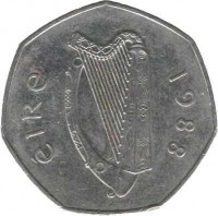Ireland coin 50 Pingin - Dublin Millennium (1988) obverse obverse of 50 Pingin - Dublin Millennium (1988) coin with KM# 26 from Ireland. Inscription: éIRe 1988