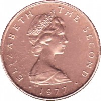 obverse of 1/2 Penny - Elizabeth II - FAO - 2'nd Portrait (1977) coin with KM# 40 from Isle of Man. Inscription: ELIZABETH THE SECOND · 1977 ·
