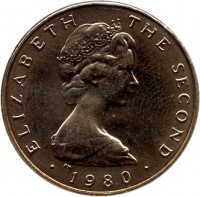 obverse of 1 Pound - Elizabeth II - 2'nd Portrait (1978 - 1982) coin with KM# 44 from Isle of Man. Inscription: ELIZABETH THE SECOND PM · 1980 ·