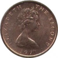 obverse of 1/2 New Penny - Elizabeth II - 2'nd Portrait (1971 - 1975) coin with KM# 19 from Isle of Man. Inscription: ELIZABETH THE SECOND · 1971 ·